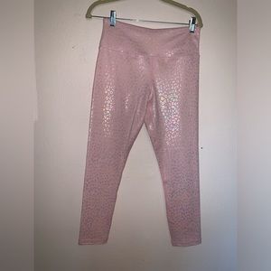 ZYIA Active Leggings Light & Tight Pink Leopard Print Metallic size 8-10